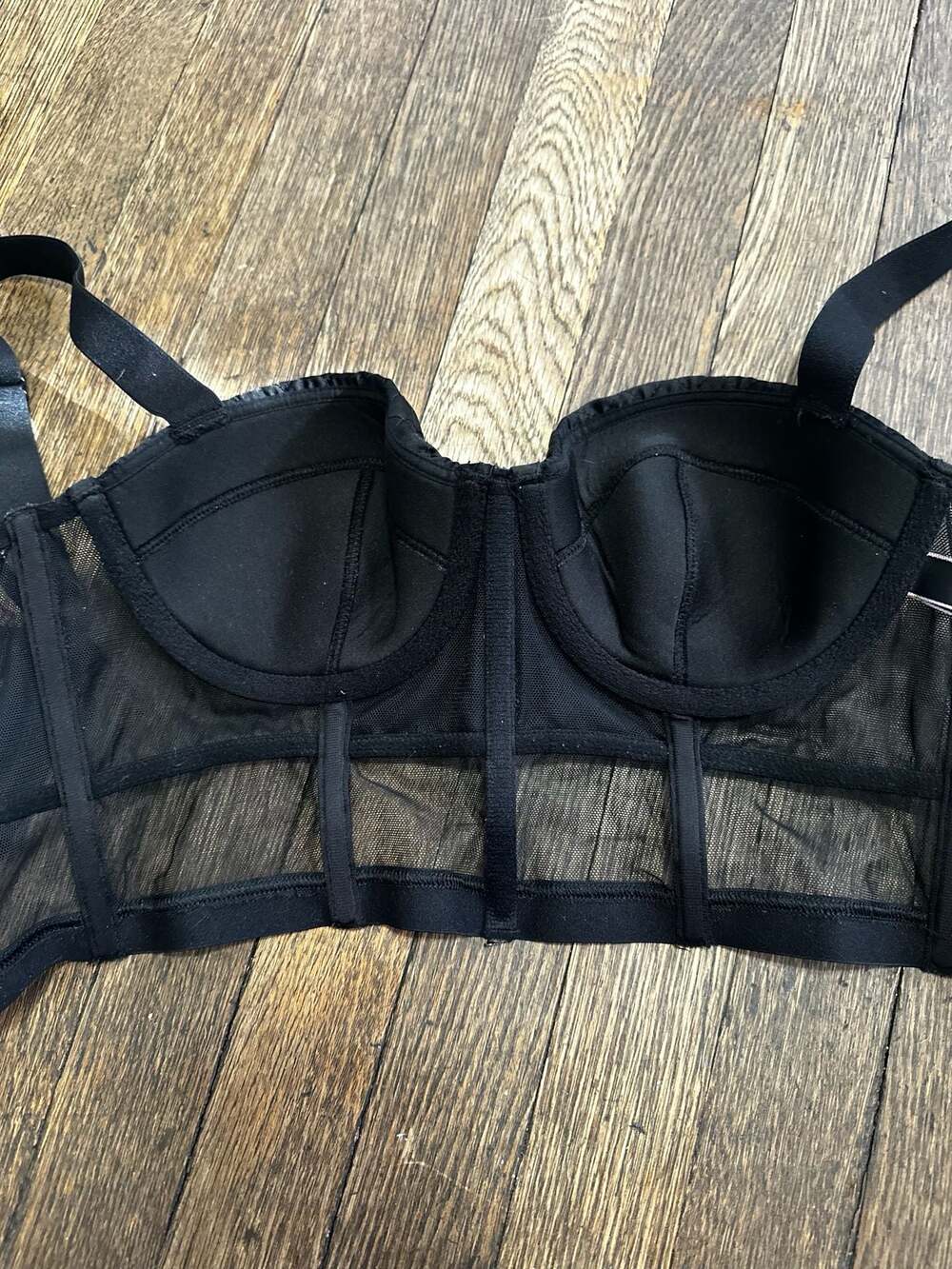 Victoria's Secret Very Sexy Black Quilted Satin and Mesh Longline Balconet Bra - Picture 7 of 8